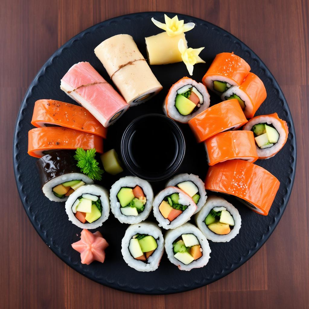 Assortiment de makis colorés sur une ardoise
