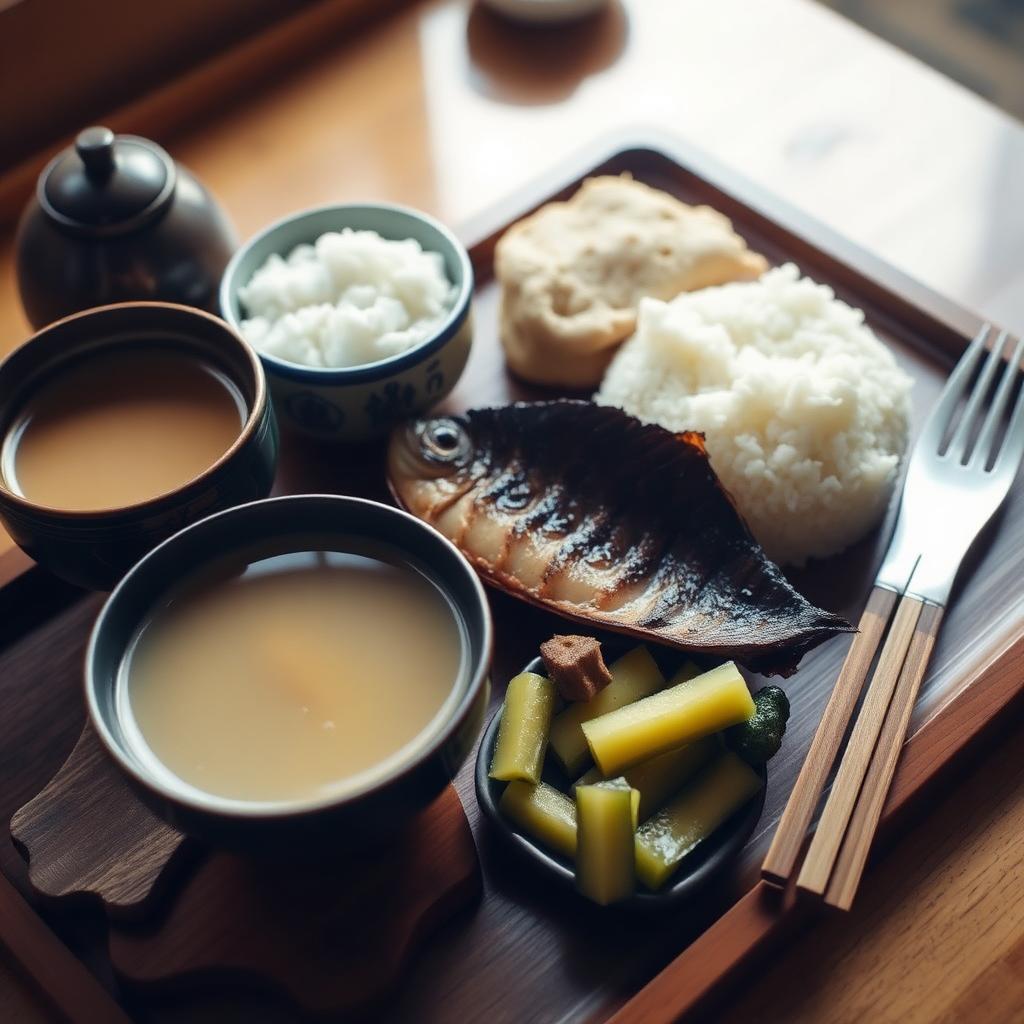 Petit-déjeuner japonais traditionnel avec soupe miso