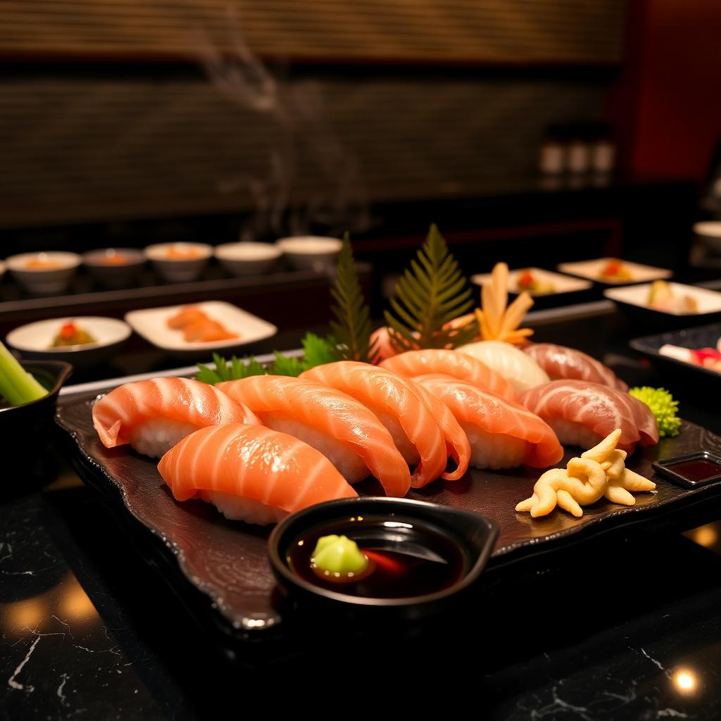 Plateau de sushis dans un restaurant japonais raffiné